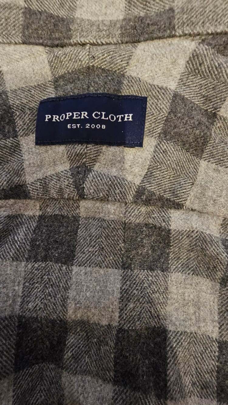 Proper Cloth Grey Melange Check Merino Wool Flannel Button-Down Shirt